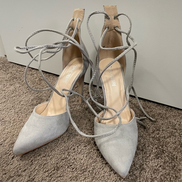 Velvet Light Grey Lace Up Pumps - Picture 6 of 8